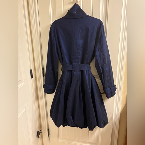 Samuel Dong Bubble Trench Rain Coat women's size L midnight blue belted elegant - Picture 3 of 13